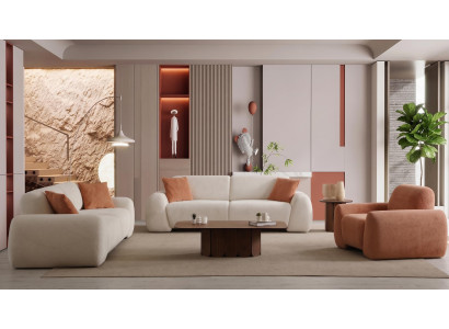 Wohnzimmer Set 2x 3 Sitzer Sofa Sessel Modern Beige Hochwertig