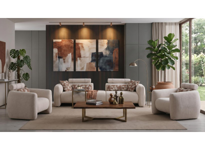 Wohnzimmer Set 3 Sitzer Sofa 2x Sessel Modern Hell Hochwertig
