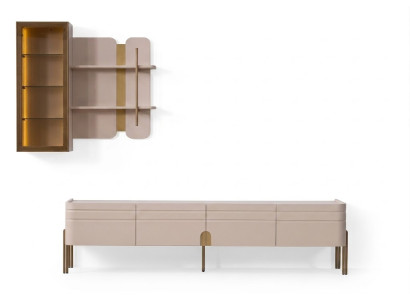 TV-Wohnwand Beige MDF Edelstahl Modern Einfarbig TV-Lowboard Wandregal