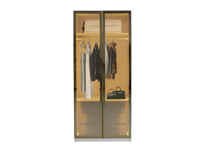 Vitrine Schrank Modern Beige Glas Design Luxus Beleuchtung Schubladen
