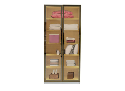Vitrine Design Luxus Schrank Modern Beige Glas Beleuchtung Fächer
