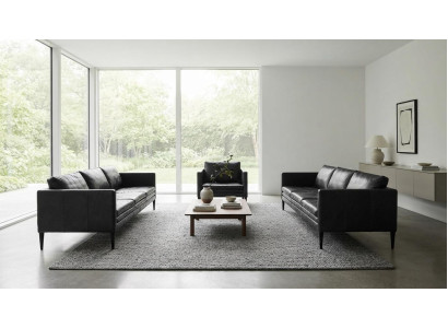 Zwei Dreisitzer Sofas Sessel Set Kunstleder Schwarz Wohnzimmer Modern