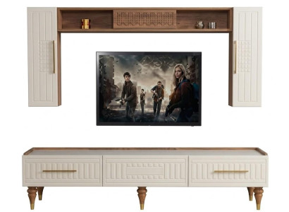 Wohnwand TV Lowboard Wandregal Beige Braun Modern Elegant