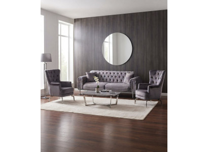 Wohnzimmer-Set 3-Sitzer-Sofa 2x Sessel Hoher Rückenlehne Metallbeinen