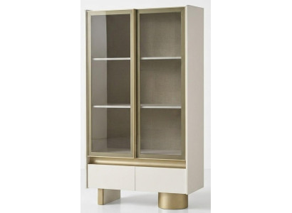 Vitrinenschrank Beige Modern Vitrine Holz Metall Gold Schrank