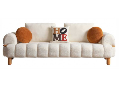 Weiches 3 Sitzer Sofa Stilvoll Holzbeinen Weiß Bunten Kissen
