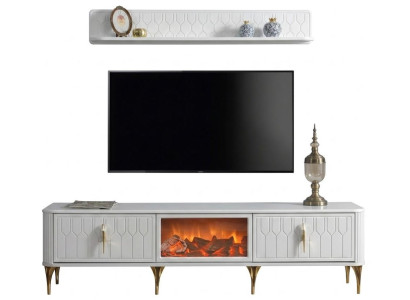 TV Lowboard Wandregal Board Weiss Gold Modern Eleganter Luxus Set