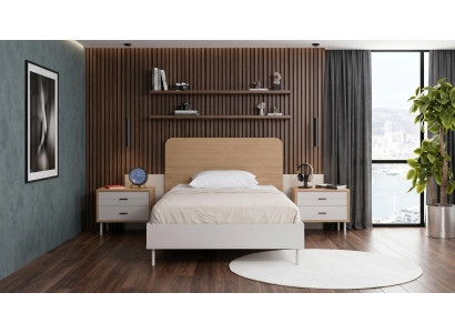 Weiß-braunes Jugendzimmer Bett Nachttische modern  hochwertig Schlafzimmer