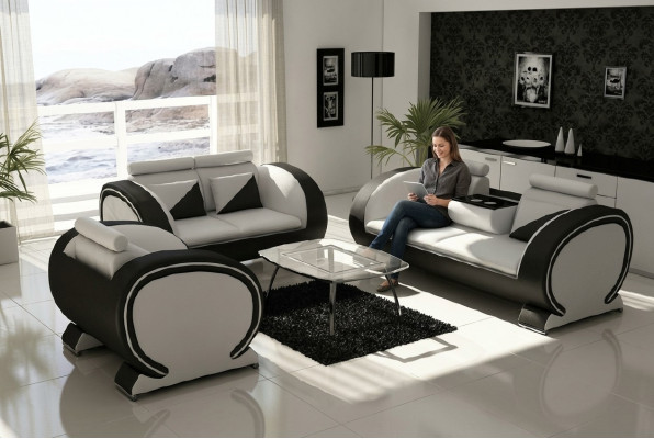 Ledersofa Sofa mit Barfunktion Designer Garnitur Couch Sofa 3 Sitzer Relaxcouch