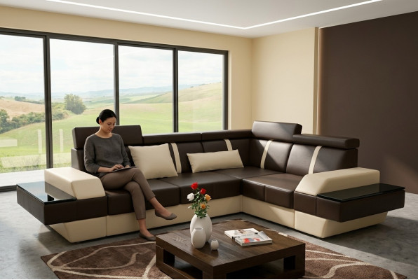 Designer Ledersofa Wohnlandschaft Polster Couch Sofa Ecksofa Eckcouch Ledercouch