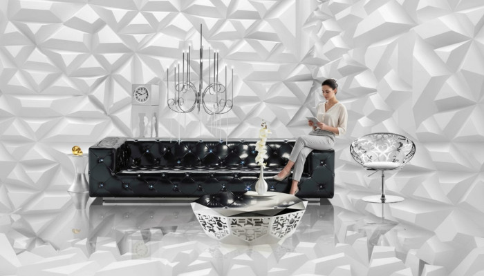 Designer XXL BIG Sofa mit Kristallsteinen Leder Elegante Polster Couch Garnitur