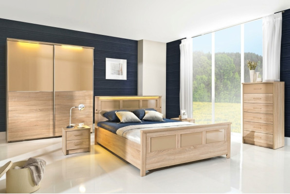 Schlafzimmer Holz Garnitur Set Komplett Bett Schrank Kommode Nachttisch Cremona2
