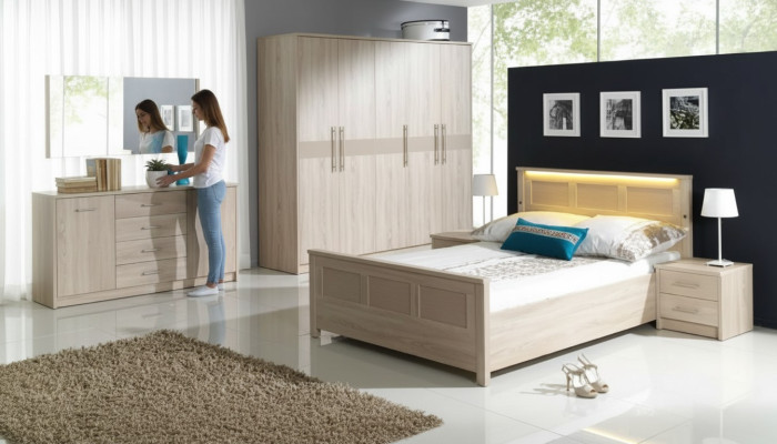 Schlafzimmer Möbel Einrichtung Bett Kleiderschrank Kommode Komplett Set Kommode
