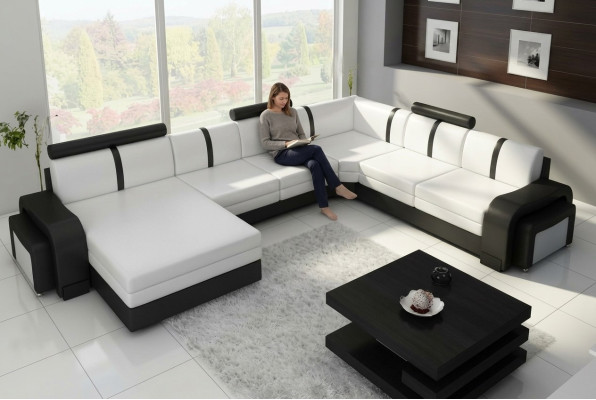 Designer Wohnlandschaft Sofa Polster Ledersofa Ecksofa Couch Ledergarnitur NEU