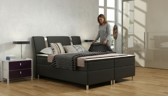 Boxspringbett Hotel Betten Polster Leder Bett inkls. Matratze & Visco Lederbett
