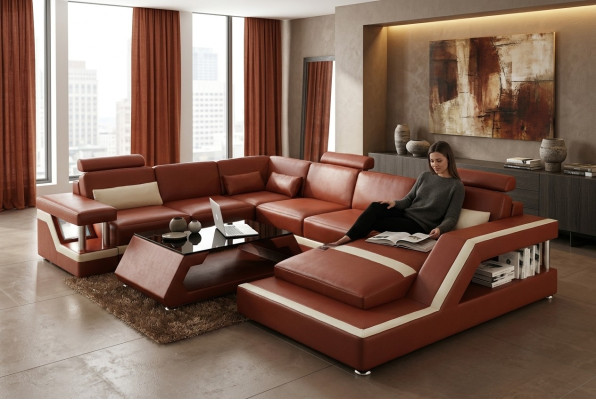 Wohnlandschaft Big Modernes Ledersofa Couch Patentiert Designer Sofa HAMBURG XXL