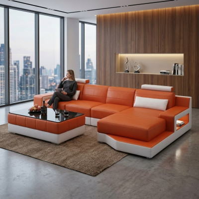 Ecksofa Textil Stoff Leder Polster Sofas Sofa Couch Garnitur Wohnlandschaft ULM