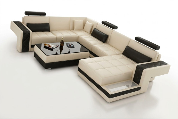 Modern Ledersofa Couch Wohnlandschaft Ecksofa Eck Garnitur Dekor Design