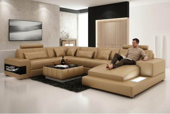 Ledersofa Couch Wohnlandschaft Modern Ecksofa Eck Dekor Garnitur Design