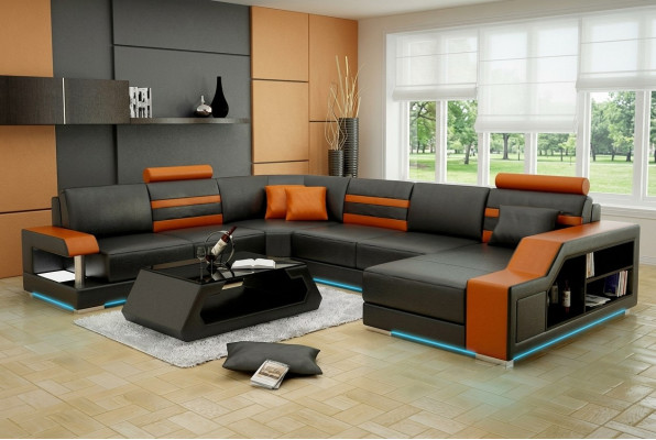 Ledersofa Couch Wohnlandschaft Ecksofa Eck Garnitur Design Modern Neu Sofa L6016