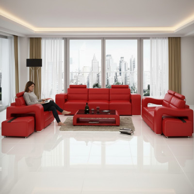 Designer Ledersofa Sofagarnitur Couch Sofa Sitz Polster Garnitur 3+2+1 Set PISA