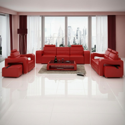 Designer Ledersofa Sofagarnitur Couch Sofa Sitz Polster Garnitur 3+2+1 Set PISA