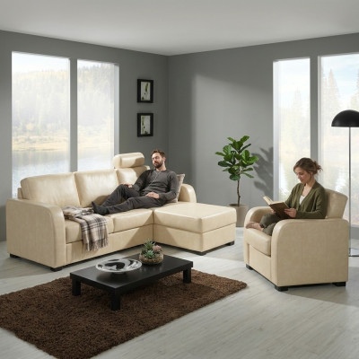 Ecksofa Sofa Couch Leder Textil Stoff Wohnlandschaft Garnitur Polster Ecke CAPRI