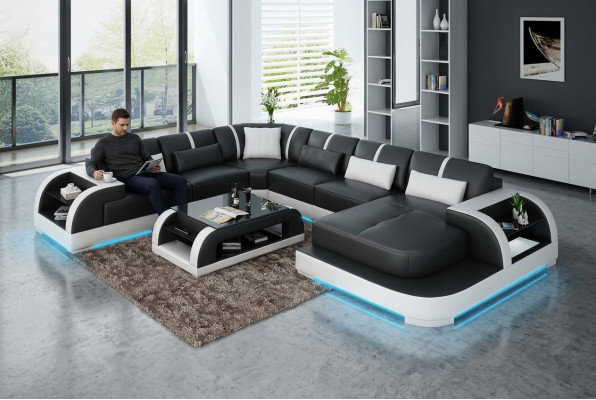 Ledersofa Couch Wohnlandschaft Ecksofa Eck Garnitur Design Modern Sofa