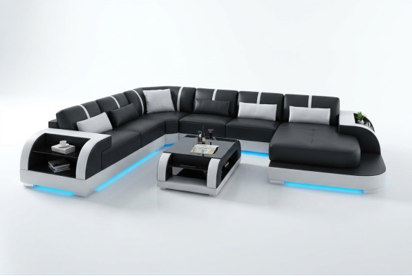 Ledersofa Couch Wohnlandschaft Ecksofa Eck Garnitur Design Modern Sofa