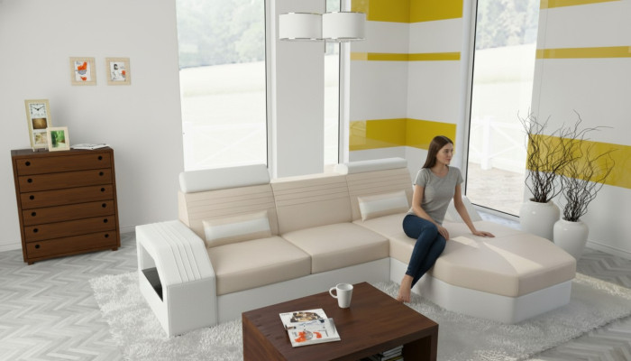 Designer Sofa Couch Ecksofa Leder Stoff Textil Polster Garnitur Wohnlandschaft