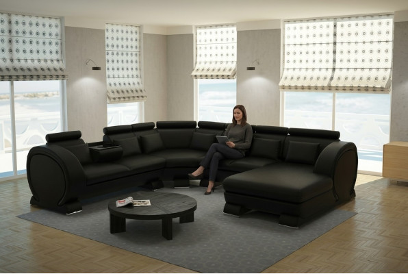 Ecksofa Sofa Wohnlandschaft Couch Leder Sofas Eck Garnitur Vigo-K U Form Neu