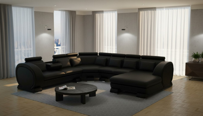 Ecksofa Sofa Wohnlandschaft Couch Leder Sofas Eck Garnitur Vigo-K U Form Neu