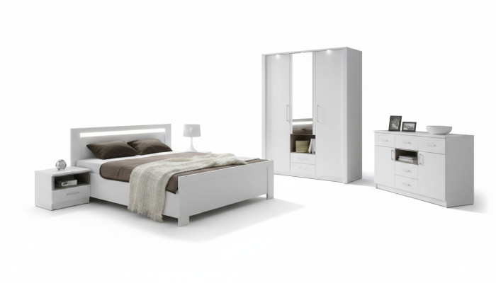 KOMPLETTES  SCHLAFZIMMER SET SCHRANK BETT BETTEN MIT  LED NEU  KOMMODE NEW YORK