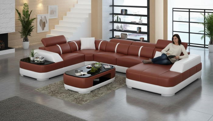 Ledersofa Polster Sitz Eck Sofa Garnitur Wohnlandschaft Wohnzimmer Couch G8026