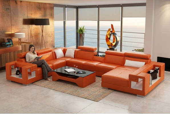 Ledersofa Wohnlandschaft Ecksofa Couch Sofa Eck Garnitur Ecke XXL Big 2710A
