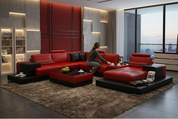 Wohnlandschaft Couch Polster Eck Garnitur Ledersofa Big Sofa Ecksofa Neu 2725A