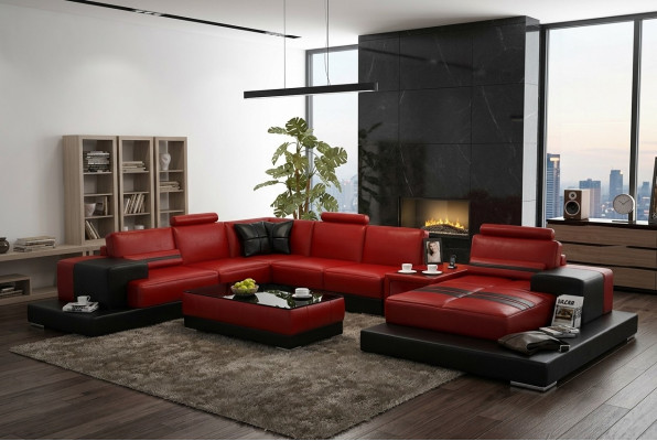 Wohnlandschaft Couch Polster Eck Garnitur Ledersofa Big Sofa Ecksofa Neu 2725A