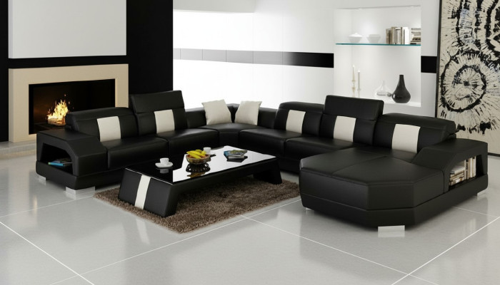 Wohnlandschaft Couch Polster Eck Garnitur Designer Ledersofa