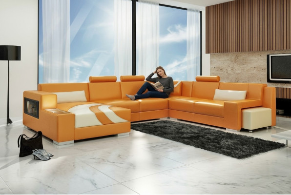 Wohnlandschaft Couch Polster Eck Garnitur Designer Ledersofa Big Sofa Neu V015A