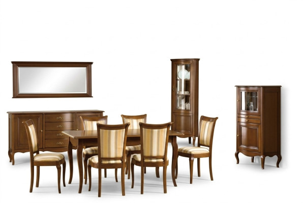 Klassiches Esszimmer Set Kommode Tisch Stühle Vitrine Wohnzimmer Set Italien Neu