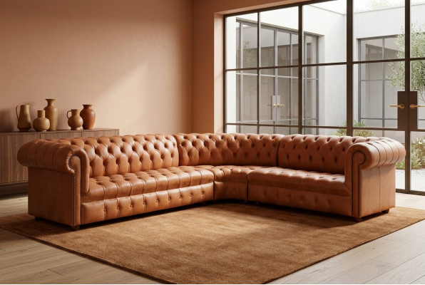 Wohnlandschaft Ecksofa Chesterfield Leder Ecksofa Couch Polster Ecke