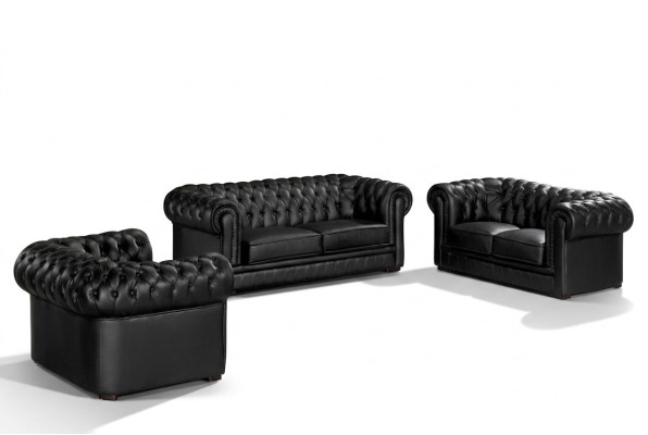 Schwarze Chesterfield Sofas 3+2+1 Set Polster Designer Sofas Garnitur