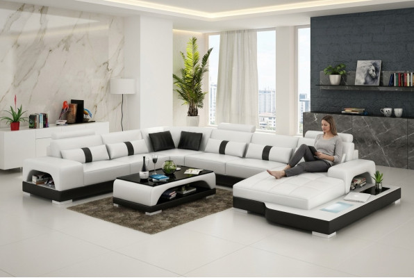 Ledersofa Couch Wohnlandschaft Eck Ecksofa Sofa Modern Design Garnitur