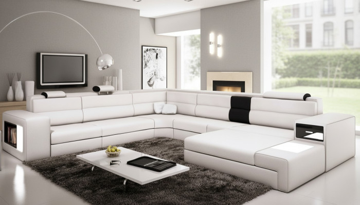 Ecksofa Sofa Couch Polster Design Garnitur Textil Leder Wohnlandschaft