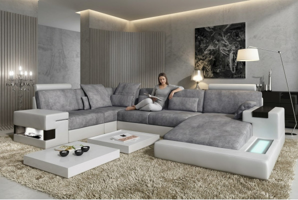 Ledersofa Polster Eckcouch Garnitur Wohnlandschaft Ledersofa Design Couch Neu