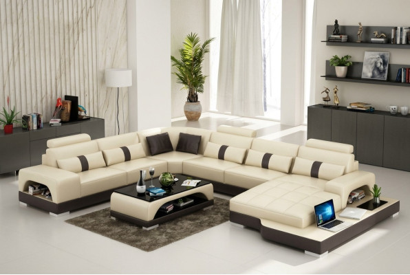 Leder U Form Wohnlandschaft Couch Big XXL Sofa Polster Ecke Garnitur Eck Senden