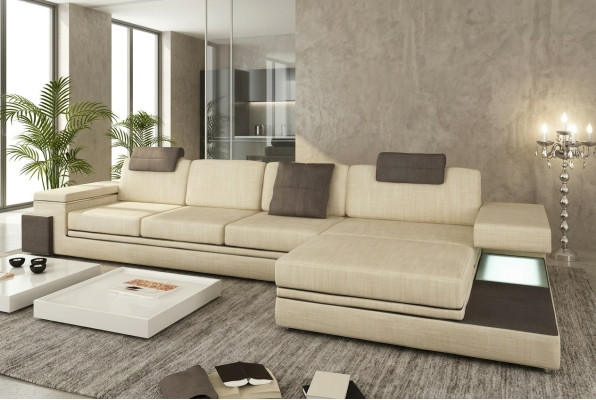 Design Ledersofa Sofa Couch Polster Wohnlandschaft Garnitur Eck Textil