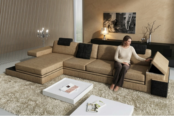 Design Ledersofa Sofa Couch Polster Garnitur Wohnlandschaft Eck Textil