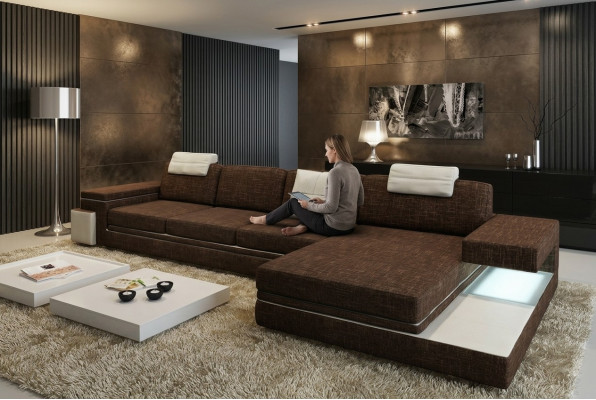 Design Ledersofa Sofa Couch Polster Dekor Wohnlandschaft Eck Garnitur Ecke