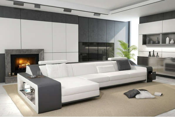 Design Ecksofa Sofa Couch Polster Sitz Eck Garnitur Sofas Leder Textil Themar WG